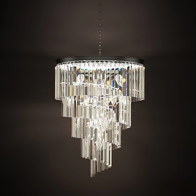 Elegant Modern Crystal Chandelier With Layered Hanging Strands And Illumination 3d model