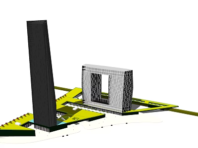 Modern Office Building Complex With Tall Tower Square Structure And Glass Facade 3d model