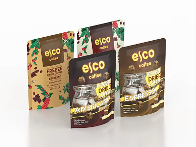 Eico Freeze Dried Americano And Espresso Coffee Packs With Decorative Design 3d model