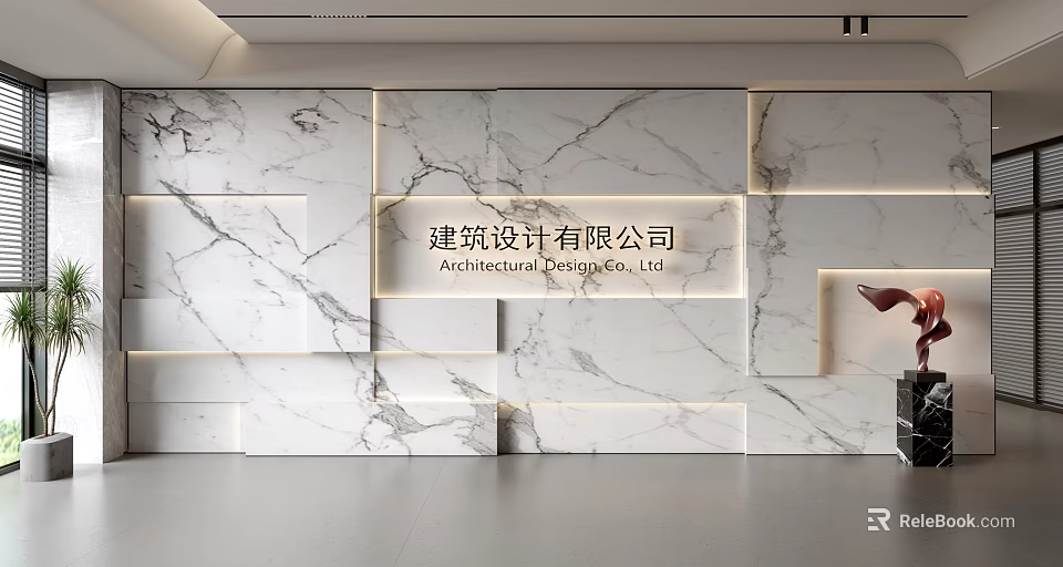 Elegant Marble Background Wall With Lighting Strips For Architectural Design Company 3d model 