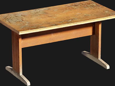 Wooden Desk With Natural Tabletop Texture And Simple Metal Legs For Home Office 3d model