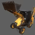 Heavy Duty Yellow Backhoe Loader with Loader Bucket Excavator Arm Black Cabin and Large Tires