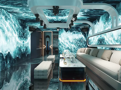 Elegant Modern KTV Interior Design With Comfortable Sofas Lighting And Bar Counter 3d model