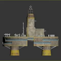 Industrial Platform Model With Central Tower Crane Buildings Pipes And Supports