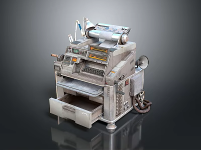 Vintage Computer Machine Featuring Roller Control Panel Drawer Speaker And Metal Body 3d model
