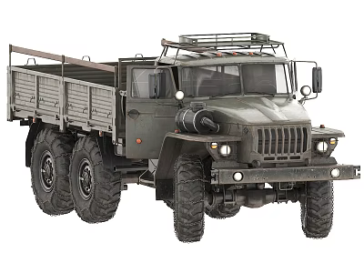 Military Style 6x6 Cargo Truck With Open Bed And Roof Rack In Olive Green 3d model