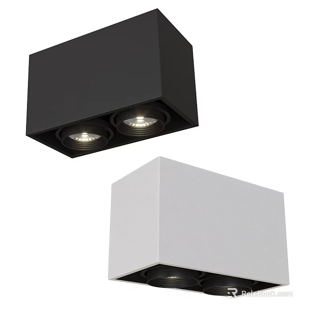 Sleek Modern Black And White Square Downlights Spotlights With Double Light Heads Design 3d model 