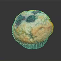 Homemade Style Golden Fluffy Blueberry Muffin With Fresh Blueberries And Paper Liner