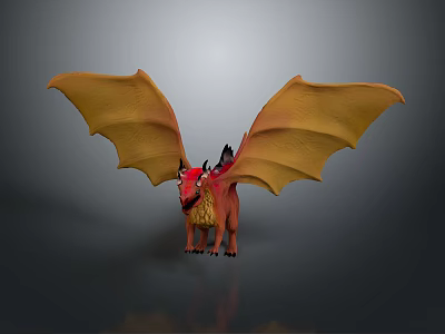 Fantasy Dragon Character with Orange Wings Red Head Horns and Mythical Creature Design 3d model
