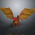 Fantasy Dragon Character with Orange Wings Red Head Horns and Mythical Creature Design