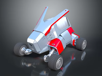 Futuristic Silver And Red Concept Car With Large Wheels And Sleek Exterior 3d model