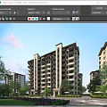 Mid Rise Modern Residential Building Exterior With Greenery Trees Lawn And Evening Sky