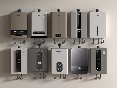 Modern Daily Electrical Appliances Wall Mounted Water Heaters Various Styles Neatly Arranged 3d model