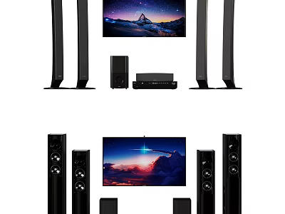 Home Theater Audio System with Floorstanding Speakers Center Subwoofer and AV Receiver 3d model