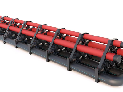 Industrial Conveyor System Equipment with Red Rollers and Metal Frame Structure 3d model