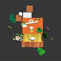 Cartoon Street Stall Scene Featuring Yellow Awning Green Decor White Rabbit Steps And Flowers