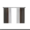 Curtains In Linen Sheer Beige White With Double Layer Design On Gray Background Rod