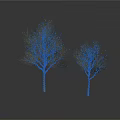 Two Bare Trees With Textured Trunks 3D Rendering On White Background