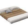 Modern Double Bed with White Mattress Brown Bed Sheet White Pillows and Plaid Throw Pillow