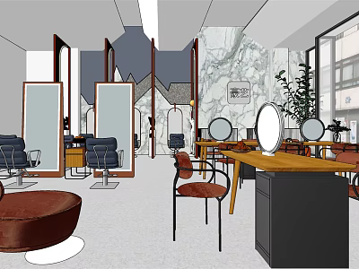 Modern Beauty Salon Interior Design With Styling Chairs Mirrors And Marble Walls 3d model