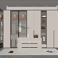 Modern Walk-in Closet With Glass Doors Hanging Clothes Drawer Chest Plant Shoes And Rug