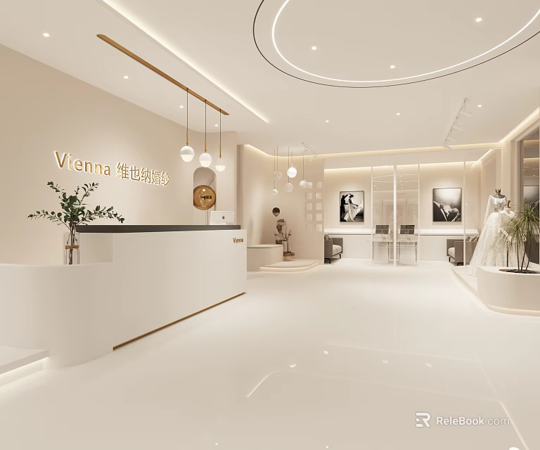 Modern Wedding Dress Store Interior With Reception And Gowns 3d model 