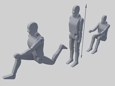 Male Figure Models With Various Poses Standing Kneeling Sitting And Height Measurement Indicator 3d model