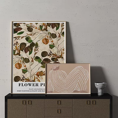 Abstract Paintings With Botanical Leaves And Curved Lines For Home Wall Decor 3d model