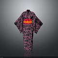 Traditional Japanese Kimono with Pink Cherry Blossom Pattern and Red Obi Belt