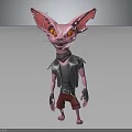 Pink Punk Style Creature Character With Spiked Ears Orange Eyes Black Vest Red Pants
