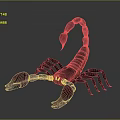 Scorpion With Black Body Red Claws And Curved Red Stinger On Gray Background