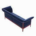Modern Navy Blue Two Seater Sofa With Red Wooden Frame And Velvet Upholstery