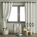 White Decorative Curtains With Geometric Patterns In Kids Room Window Setup 3d model
