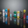 Assorted Household Product Bottles In Various Colors And Sizes For Daily Use