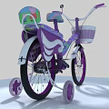 Purple Kids Bicycle with White Basket Cartoon Patterns and Training Wheels