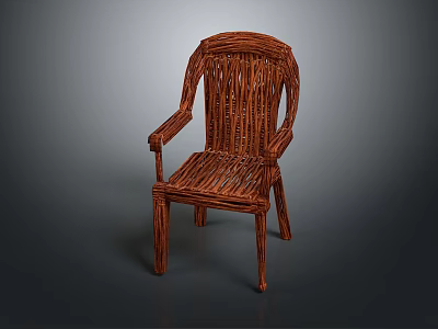 Brown Handwoven Wicker Armchair With Armrests And Simple Design Structure 3d model