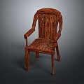 Brown Handwoven Wicker Armchair With Armrests And Simple Design Structure