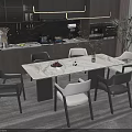 Modern Dining Table Set With White Marble Top Gray White Chairs In Open Kitchen 3d model
