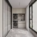 Modern Home Balcony Laundry Space With Washer Dryer Cabinet Sink And Window