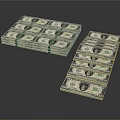 Dollar Bill Design Decorative Ornament Set with Green Rubber Bands Stacked and Scattered Arrangement