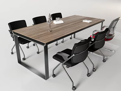 Modern Wooden Conference Table With Black Chairs And Documents In Office 3d model