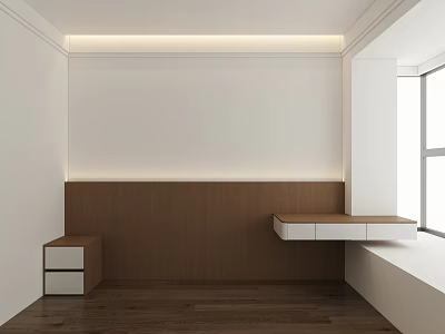 Modern Wooden Wardrobe Interior With Embedded Design White Brown Panels And Floating Shelf 3d model