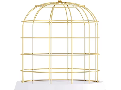 Golden Metal Birdcage Shaped Wall Decor For Stylish Home Interior 3d model