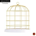 Golden Metal Birdcage Shaped Wall Decor For Stylish Home Interior