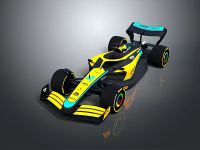 Yellow And Blue Streamlined Formula Race Car With Aerodynamic Rear Wing And Tires 3d model