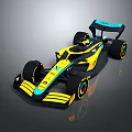 Yellow And Blue Streamlined Formula Race Car With Aerodynamic Rear Wing And Tires