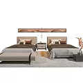 Modern Double Bed Interior With Headboard Nightstands Decorative Pillows And Rug 3d model