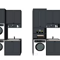 Modern Black Bathroom Cabinetry With Washer Dryer Sink Storage Cabinets And Shelves
