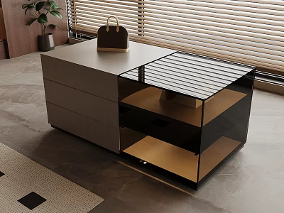 Modern Interior Side Table With Glass Top Drawers And Storage Space 3d model