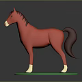 Red Plastic Horse Toy Standing On Green Circular Base Against Gray Background
